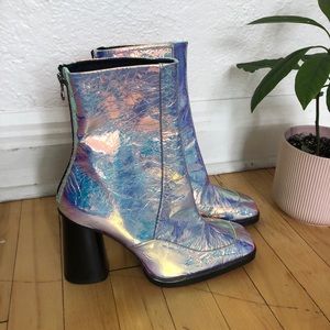 Holographic leather boots